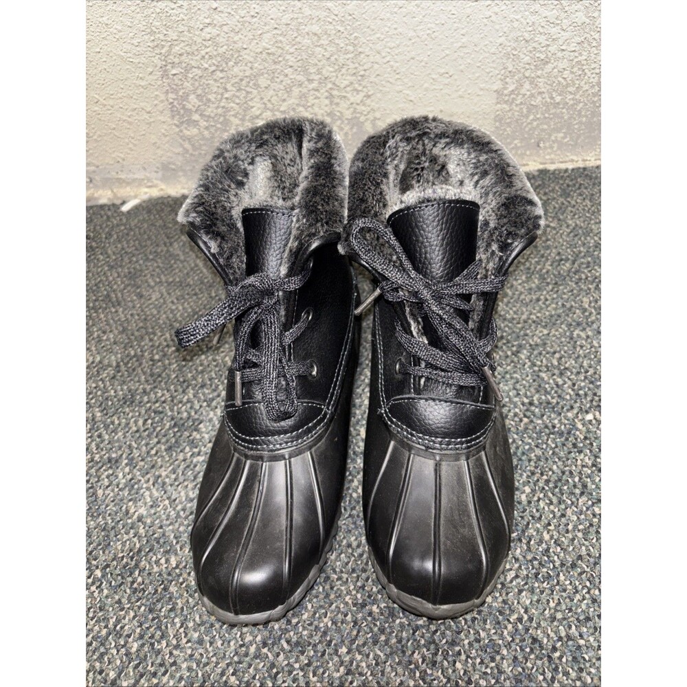 Sporto Diana Faux Fur Lined Ankle Rain Boots Black size 9 Women Lace Up Leather